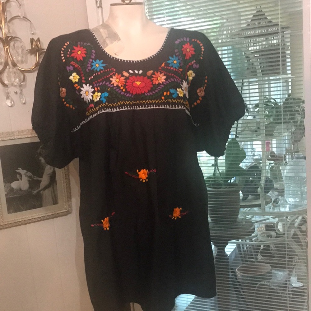 Black Embellished Short Sleeve Blouse